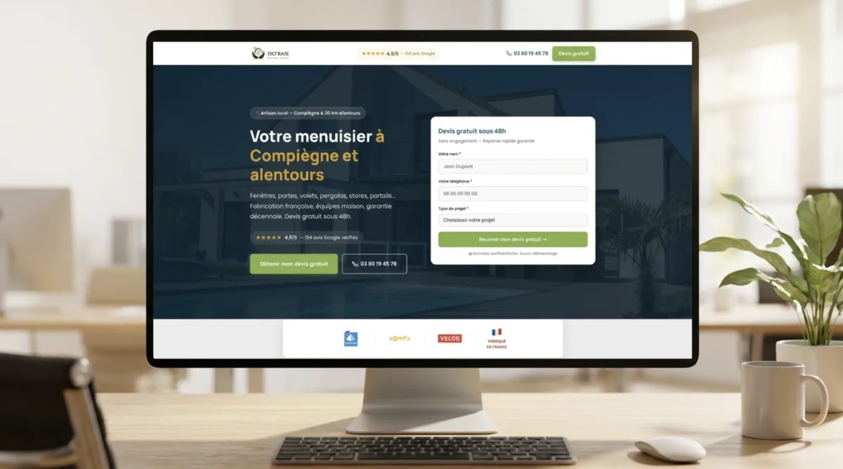 Exemple de landing page créée par Maxime Niay, affichée sur écran